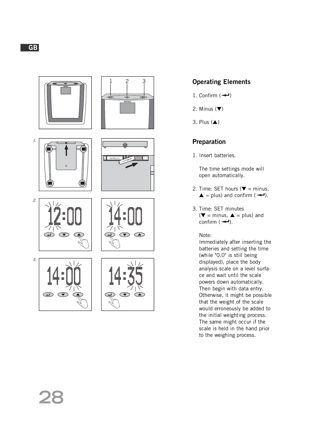 Soehnle FT 5 manual Operating Elements, Preparation, Confirm Minus Plus 