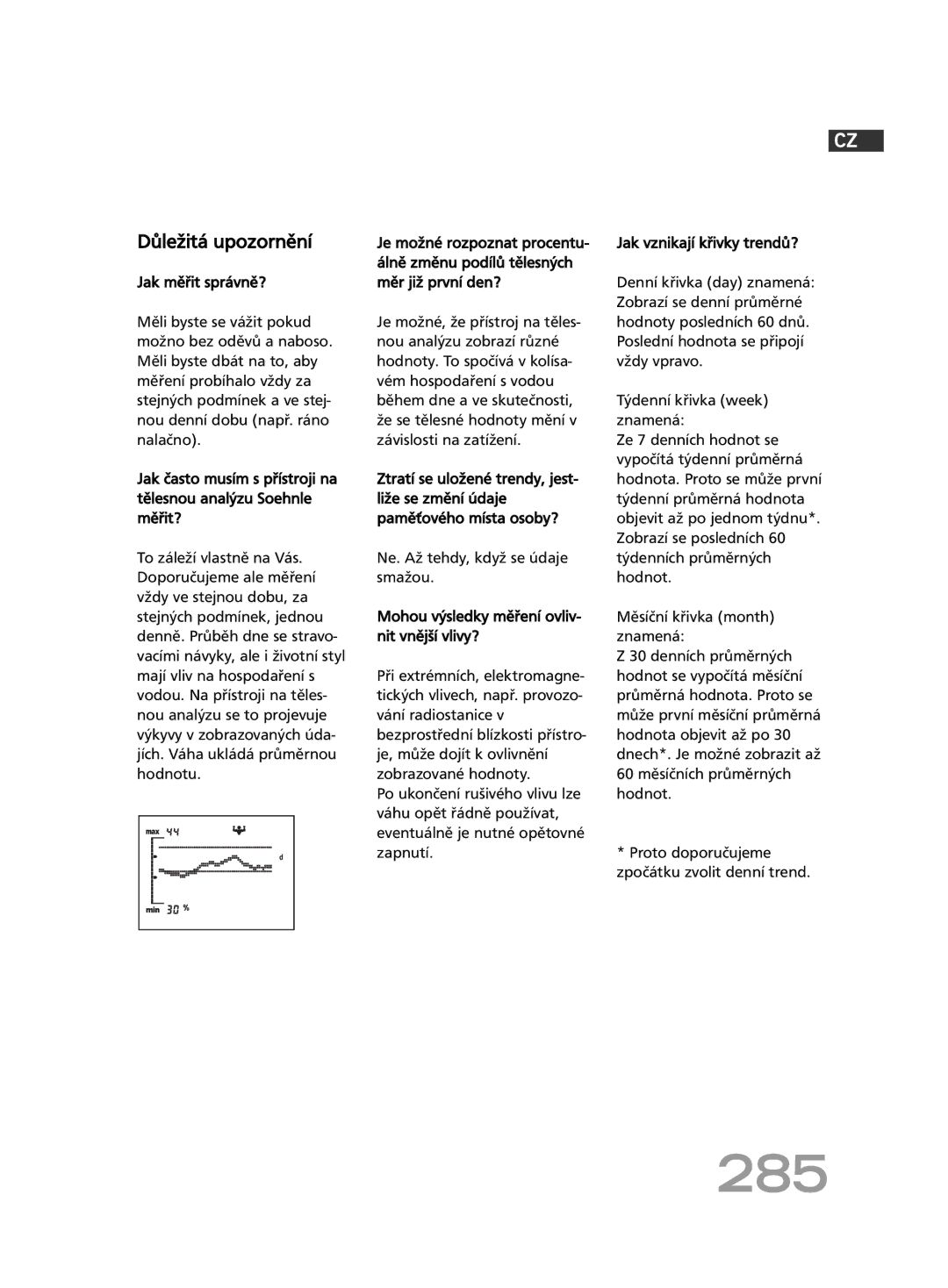 Soehnle FT 5 manual 285, Důležitá upozornění 