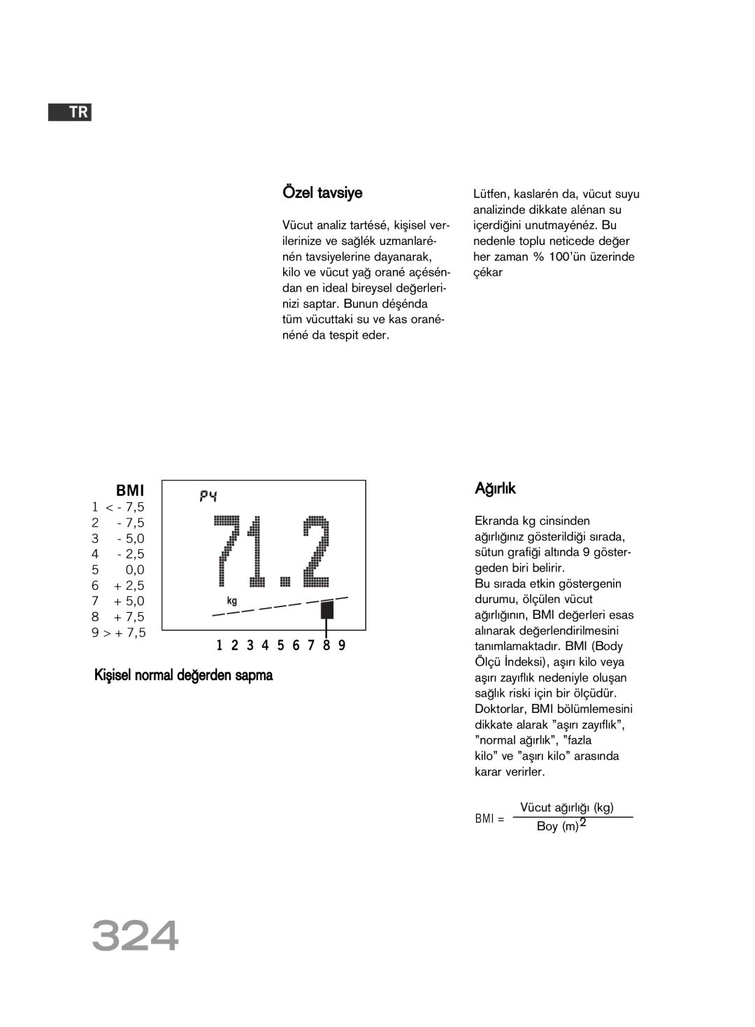 Soehnle FT 5 manual 324, Özel tavsiye, Kiµisel normal deπerden sapma, Aπırlık 