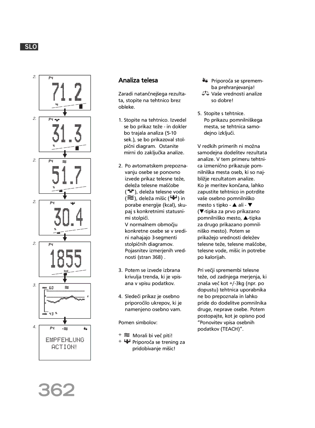 Soehnle FT 5 manual 362, Analiza telesa 