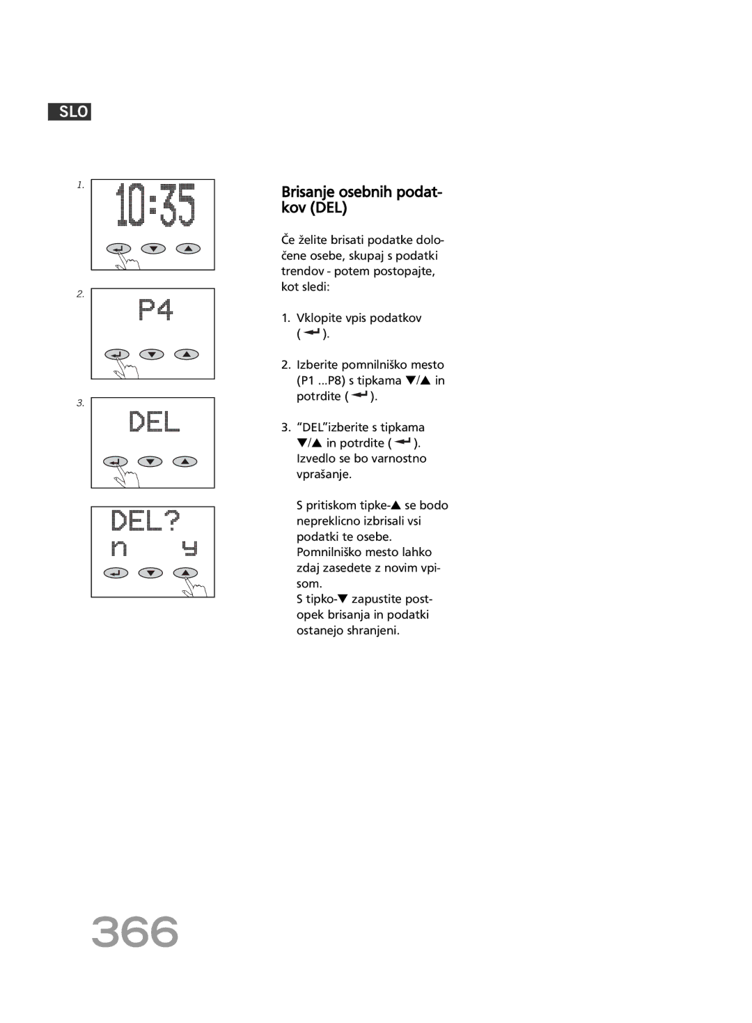 Soehnle FT 5 manual 366, Brisanje osebnih podat- kov DEL 