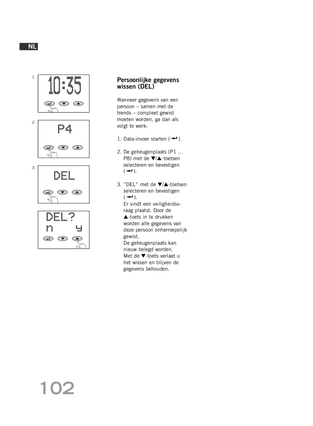 Soehnle FT4 manual 102, Persoonlijke gegevens wissen DEL 