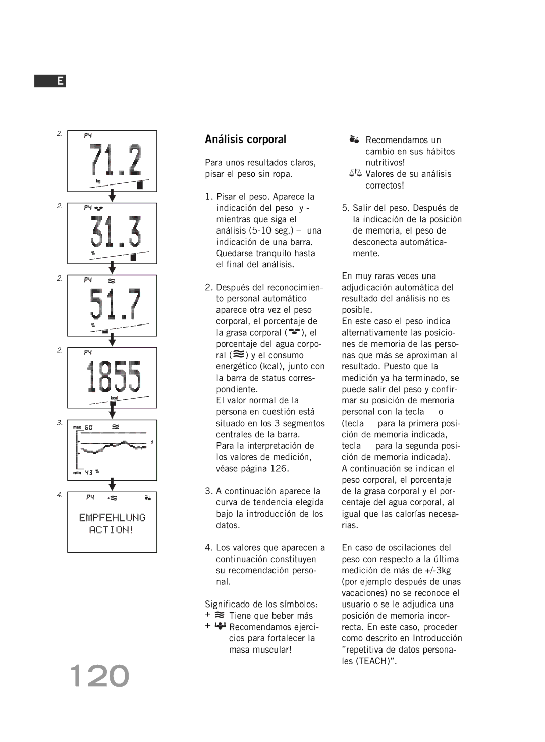 Soehnle FT4 manual 120, Análisis corporal 