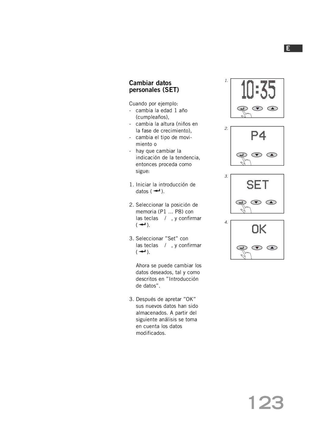 Soehnle FT4 manual 123, Cambiar datos personales SET 