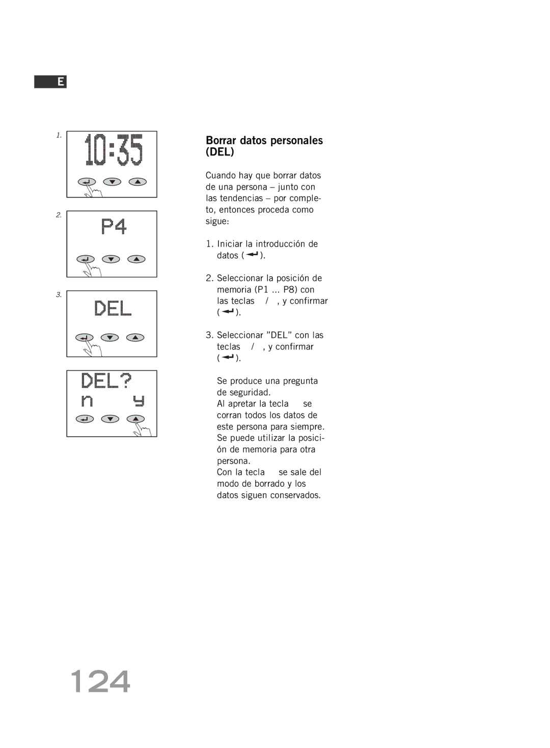 Soehnle FT4 manual 124, Borrar datos personales DEL 