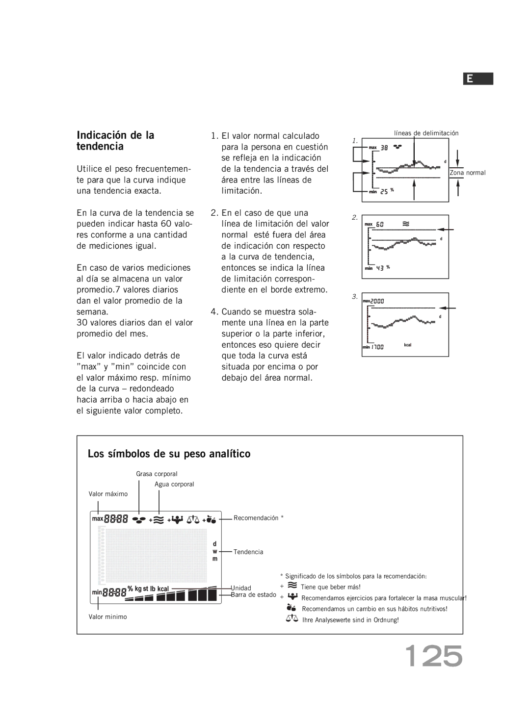 Soehnle FT4 manual 125, Indicación de la tendencia, Los símbolos de su peso analítico 