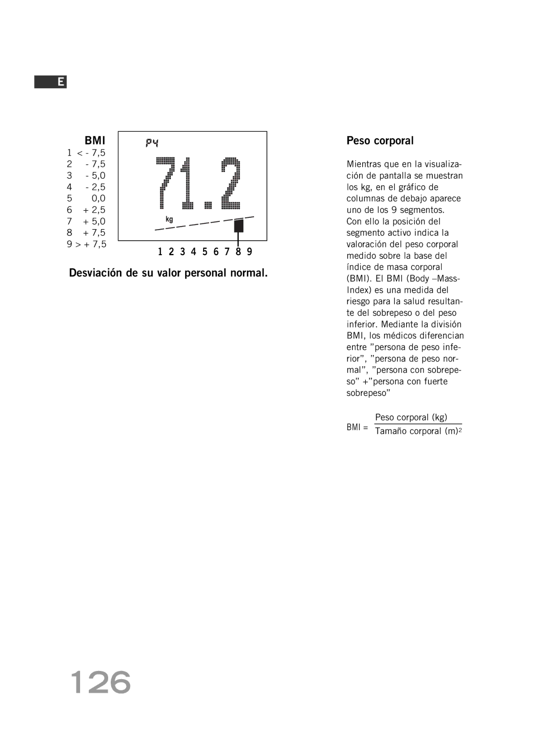 Soehnle FT4 manual 126, Peso corporal, Desviación de su valor personal normal 