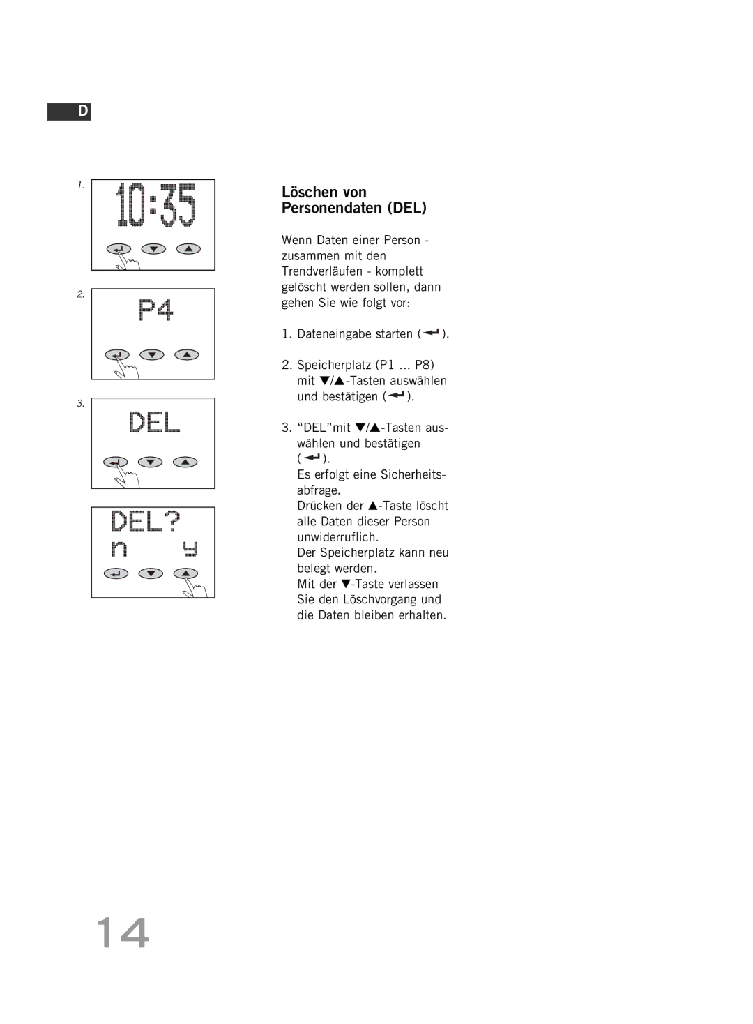 Soehnle FT4 manual Löschen von Personendaten DEL 
