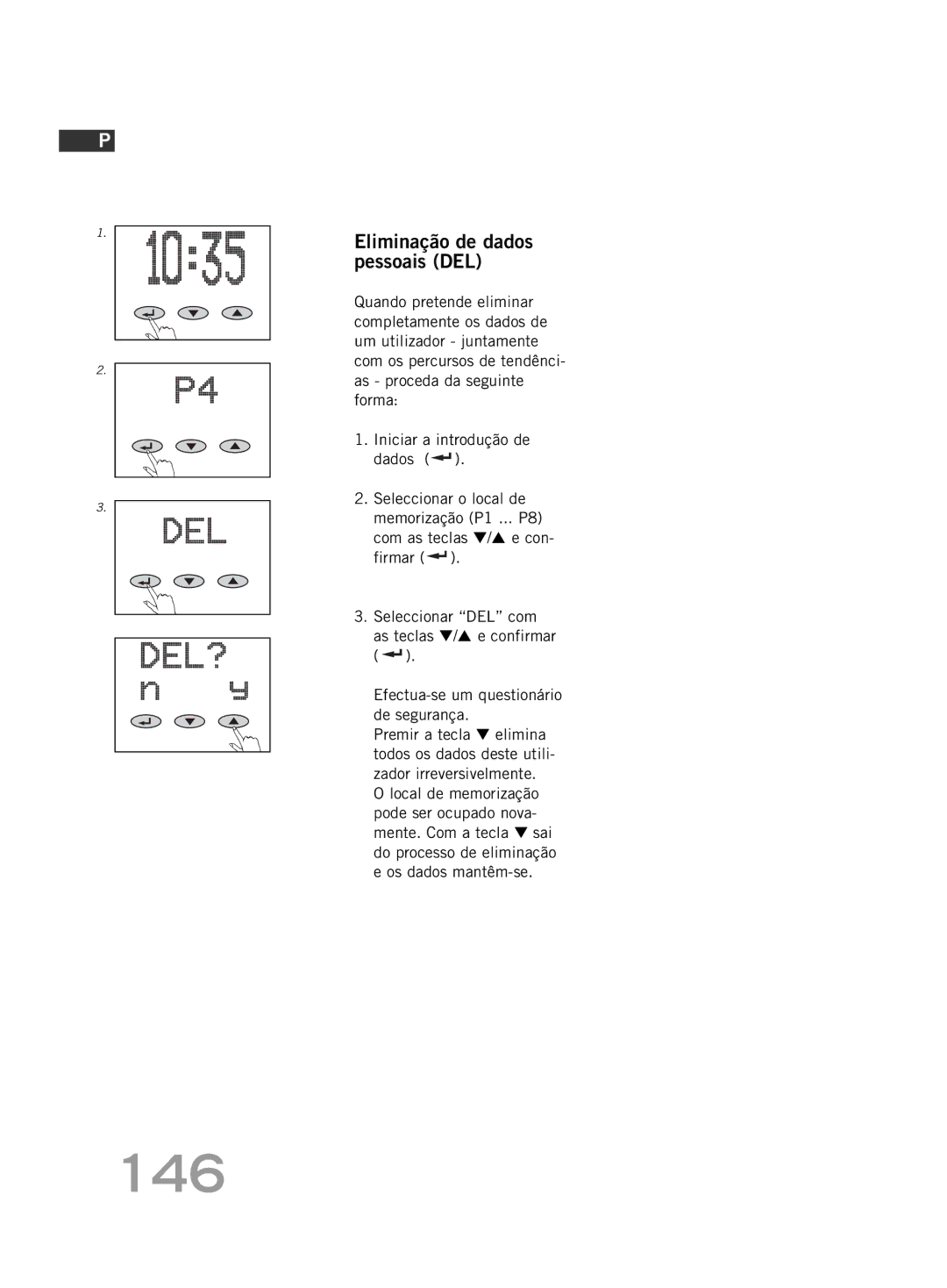 Soehnle FT4 manual 146, Eliminação de dados pessoais DEL 