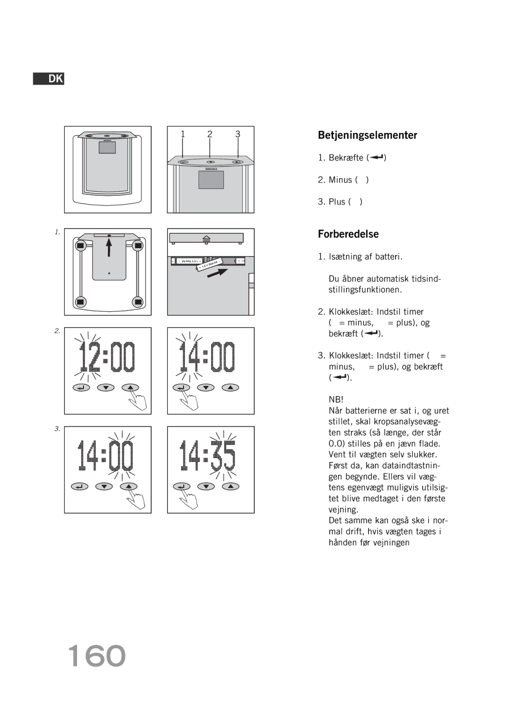 Soehnle FT4 manual 160, Betjeningselementer, Forberedelse, Bekræfte Minus Plus 