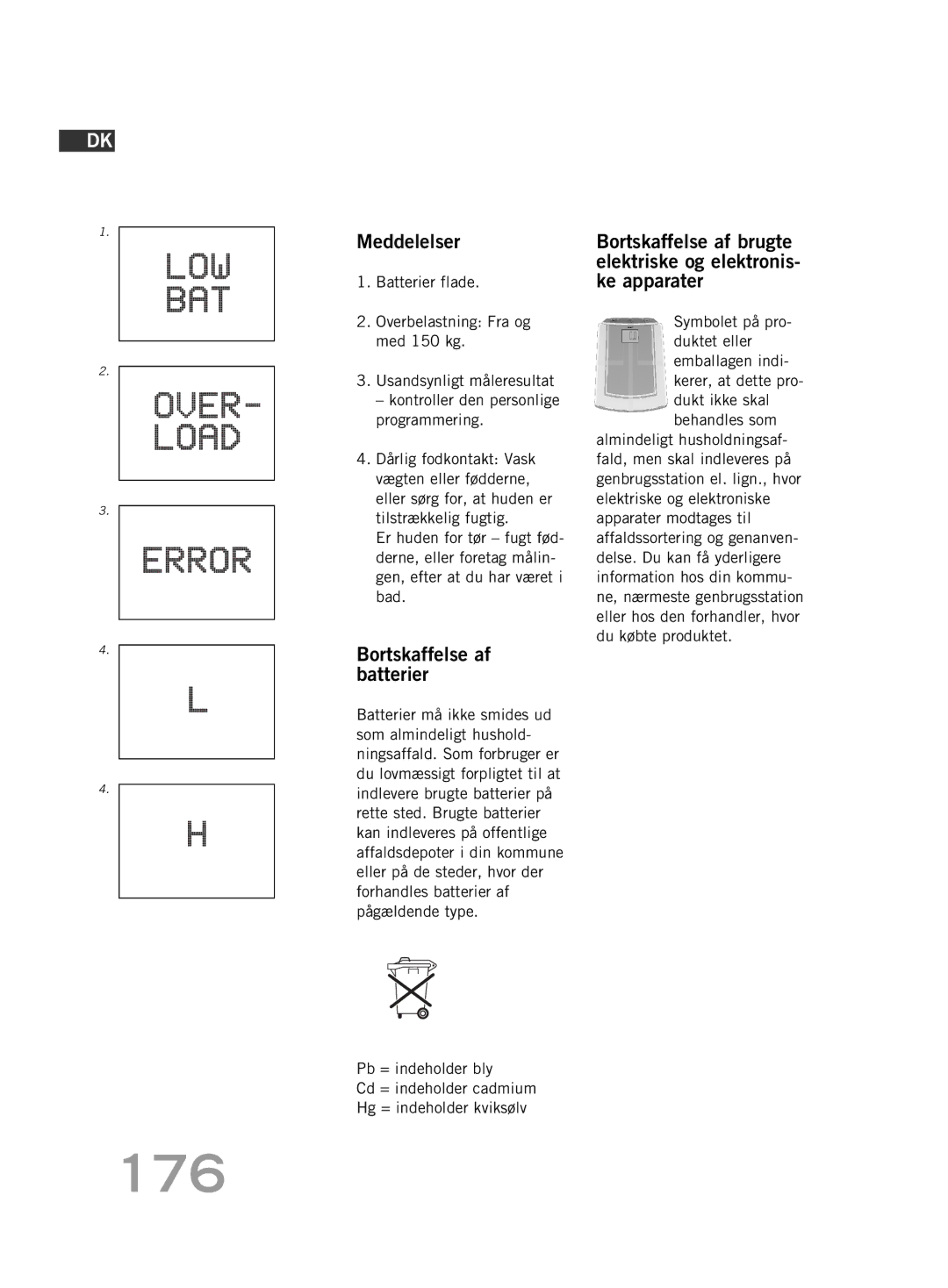 Soehnle FT4 manual 176, Meddelelser, Bortskaffelse af batterier 