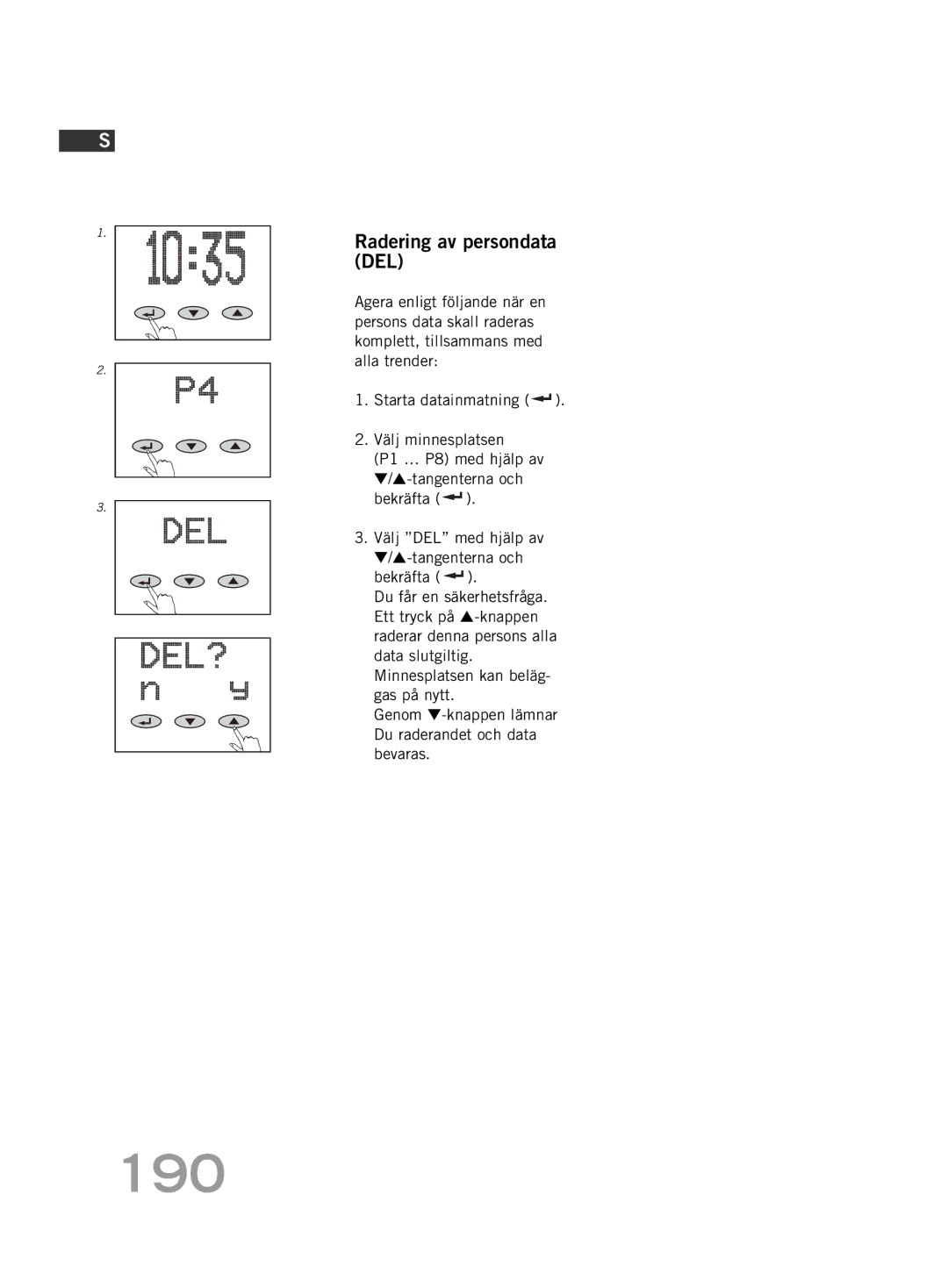 Soehnle FT4 manual 190, Radering av persondata DEL 