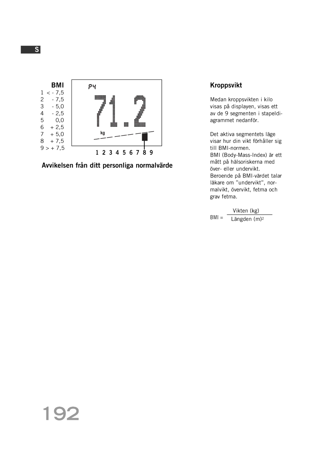 Soehnle FT4 manual 192, Kroppsvikt, Avvikelsen från ditt personliga normalvärde 