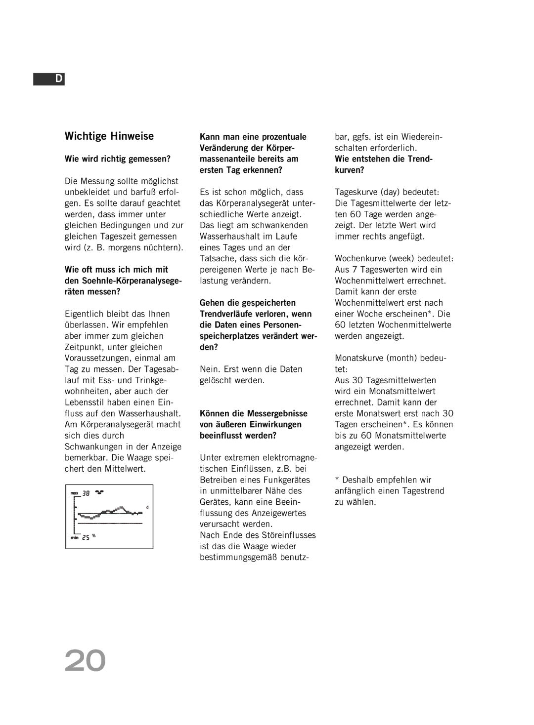 Soehnle FT4 manual Wie wird richtig gemessen?, Monatskurve month bedeu- tet 