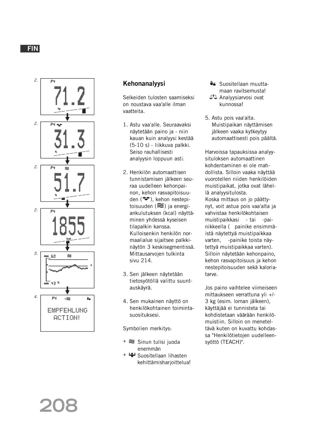 Soehnle FT4 manual 208, Kehonanalyysi 