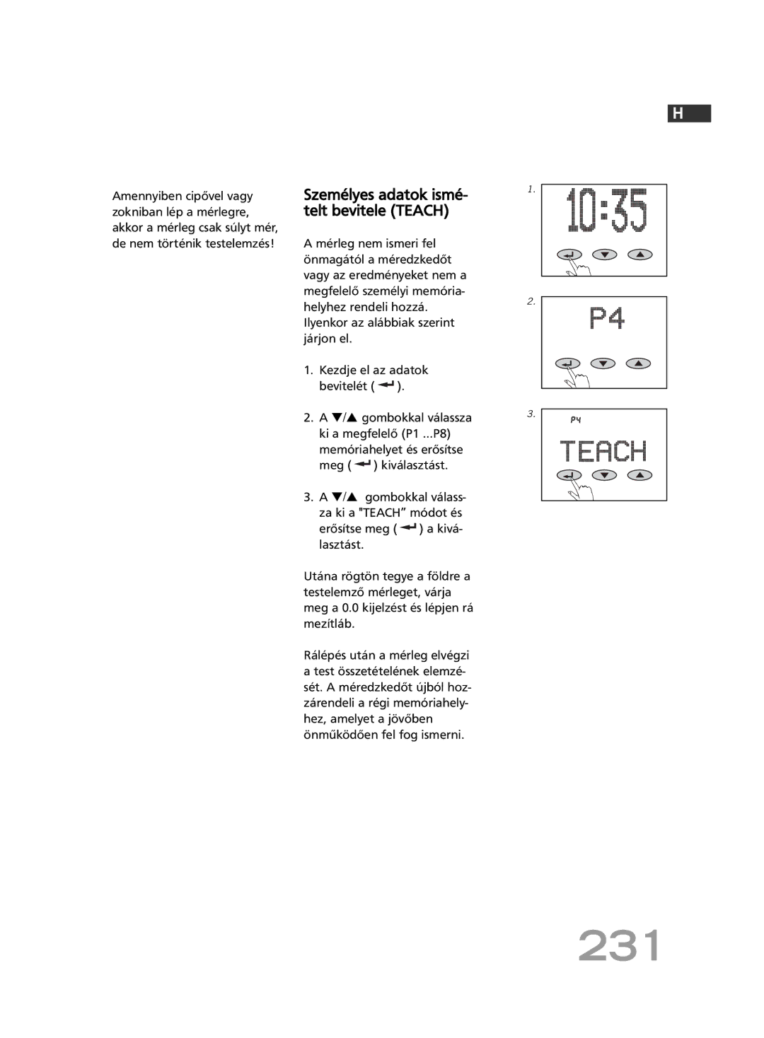 Soehnle FT4 manual 231, Telt bevitele Teach 