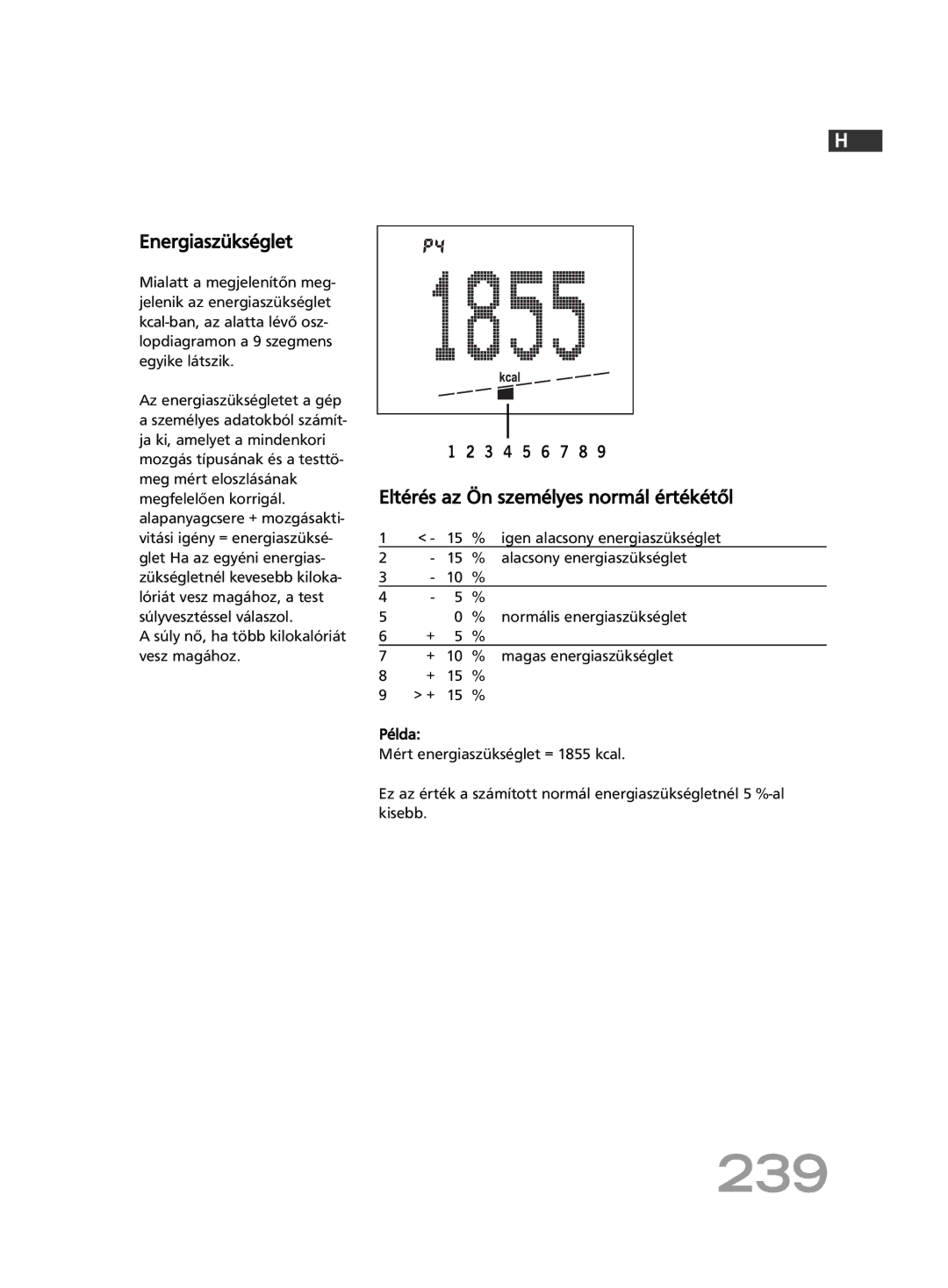 Soehnle FT4 manual 239, Energiaszükséglet, Súly nő, ha több kilokalóriát vesz magához, Alacsony energiaszükséglet 