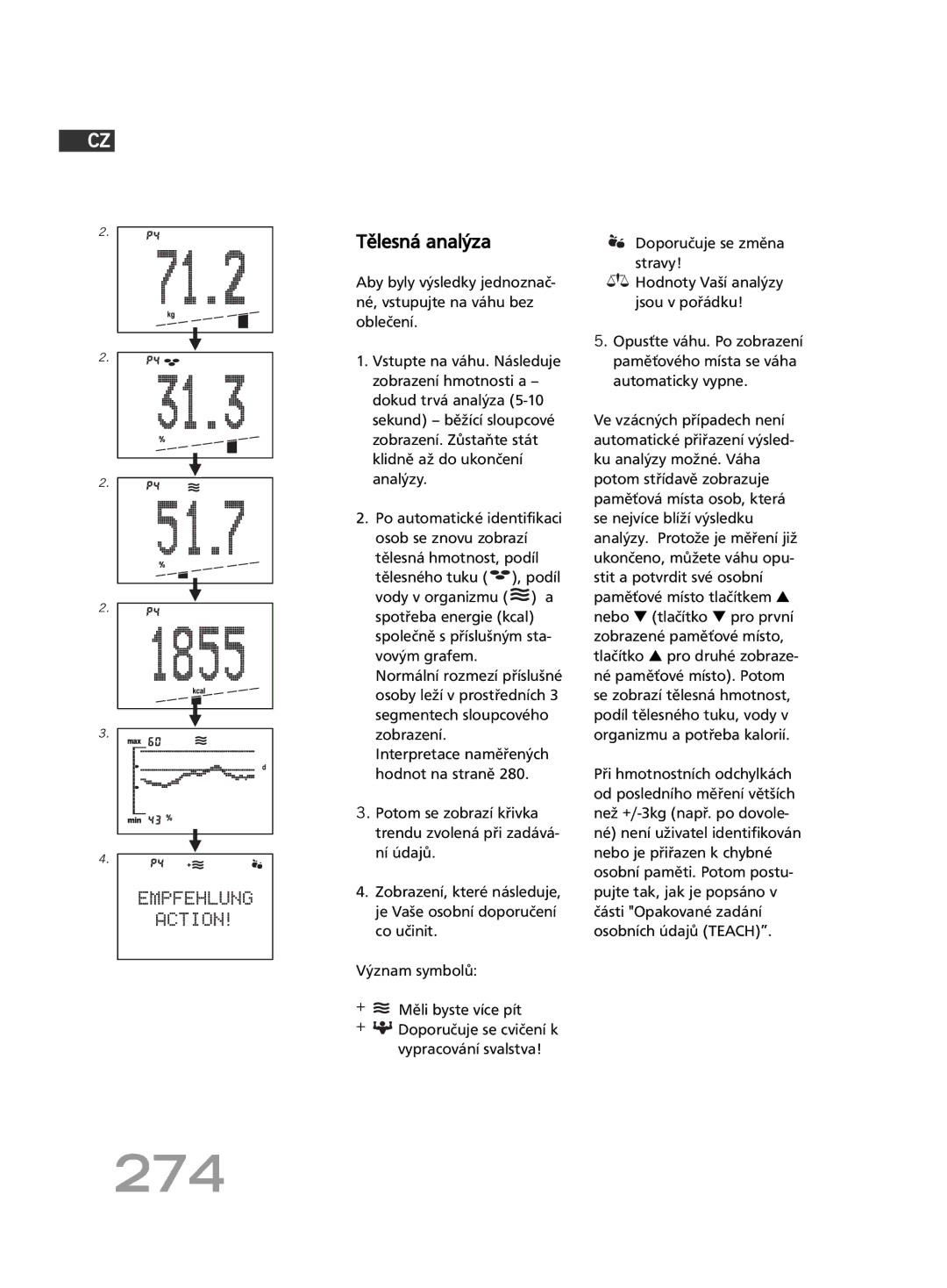 Soehnle FT4 manual 274, Tělesná analýza, Doporučuje se změna stravy 