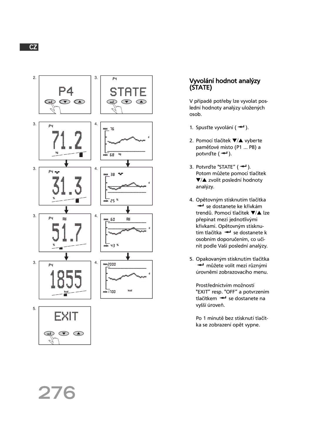 Soehnle FT4 manual 276, Vyvolání hodnot analýzy State 