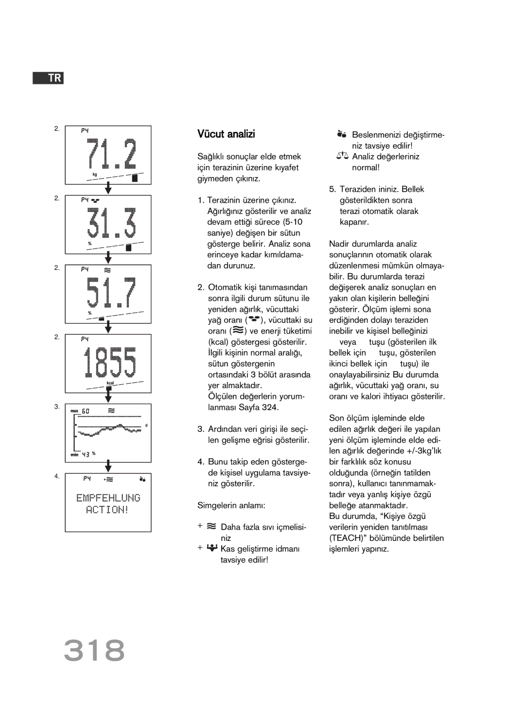 Soehnle FT4 manual 318, Vücut analizi 