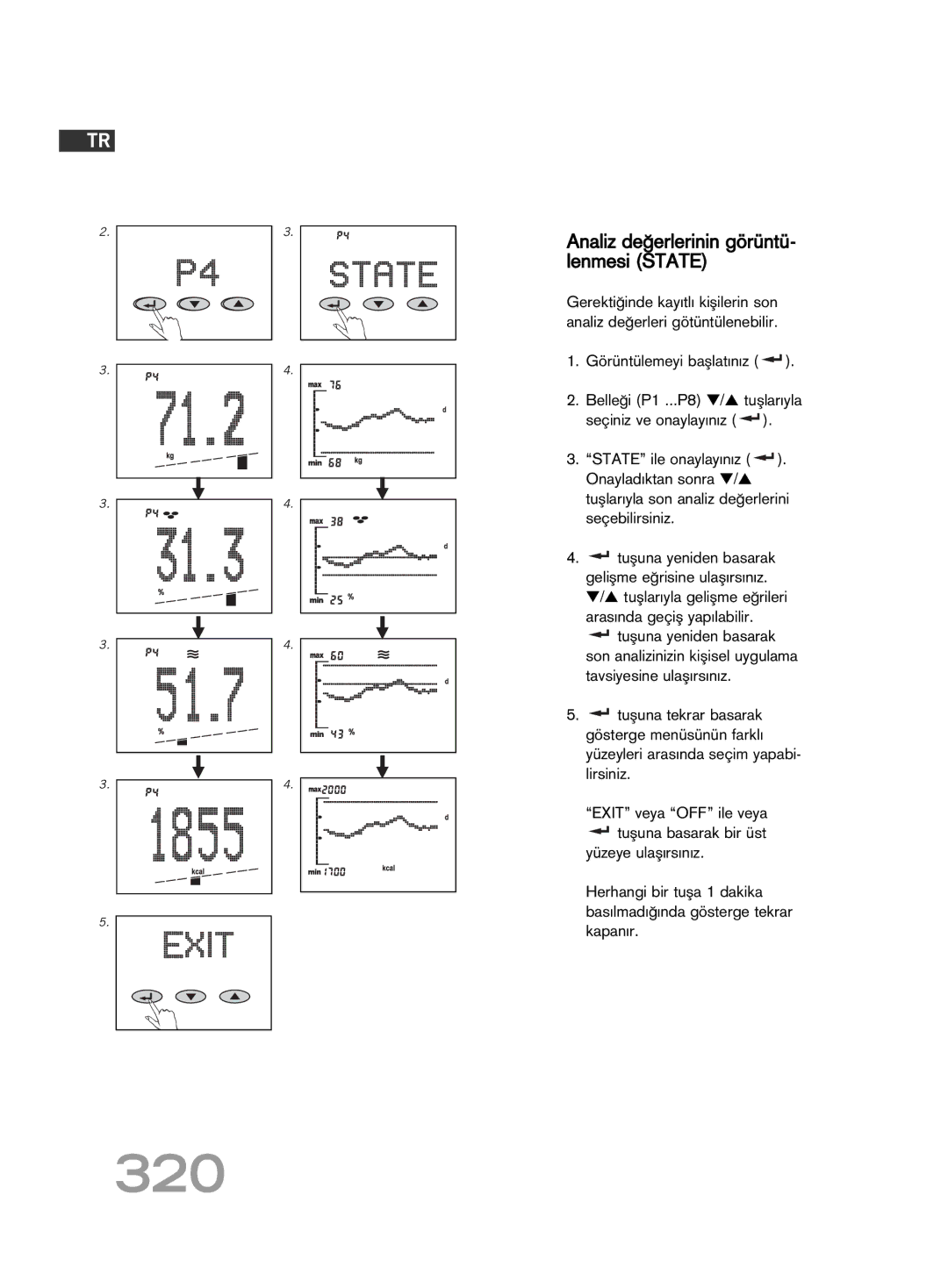 Soehnle FT4 manual 320, Analiz deπerlerinin görüntü- lenmesi State, Görüntülemeyi baµlat∂n∂z 