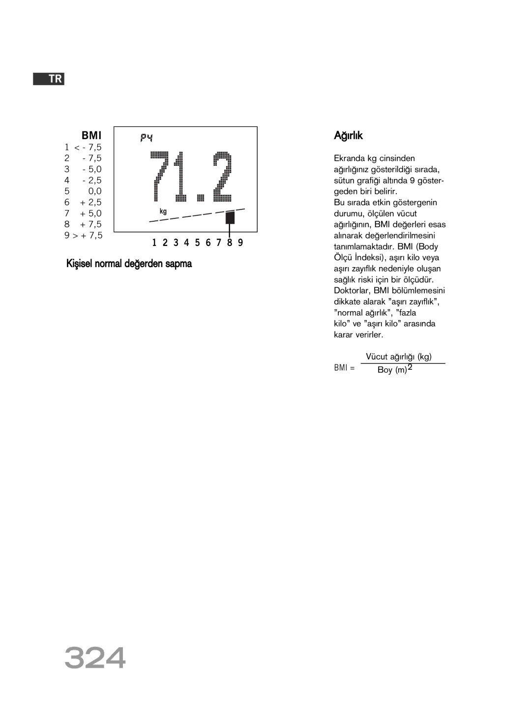 Soehnle FT4 manual 324, Kiµisel normal deπerden sapma Aπırlık, Kilo ve aµırı kilo arasında karar verirler, Boy m2 