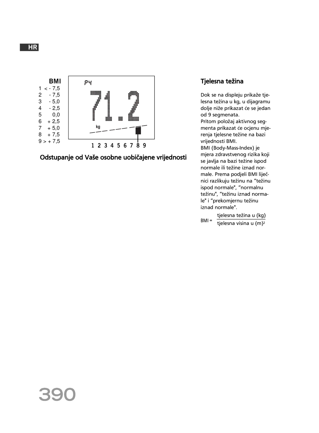 Soehnle FT4 manual 390, Tjelesna težina, Odstupanje od Vaše osobne uobičajene vrijednosti 