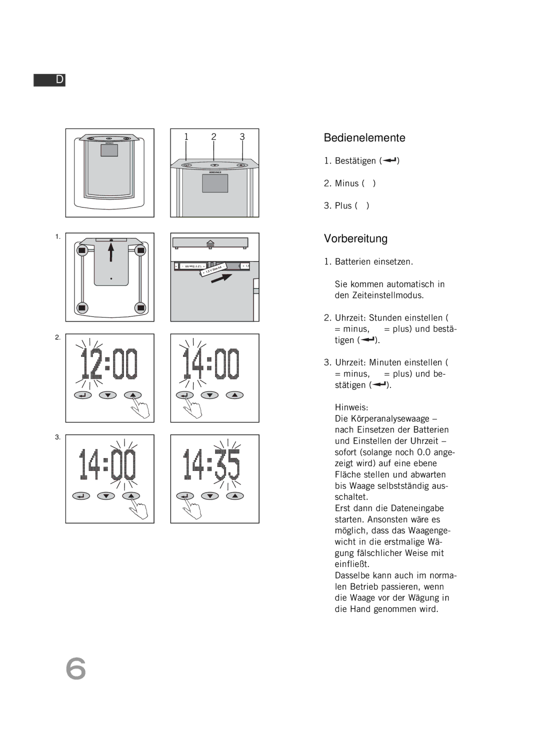 Soehnle FT4 manual Bedienelemente, Vorbereitung, Bestätigen Minus Plus 