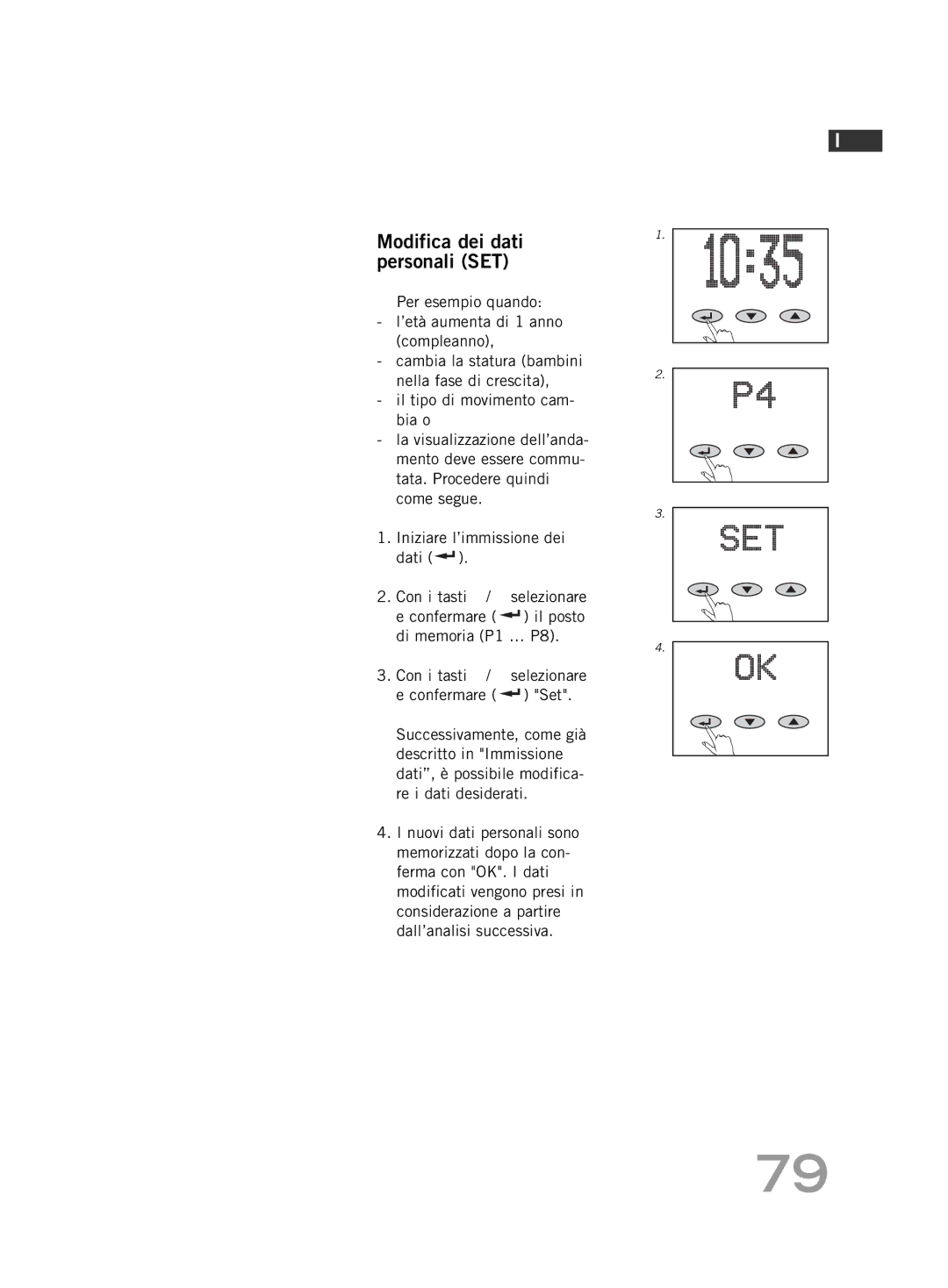 Soehnle FT4 manual Modifica dei dati personali SET 