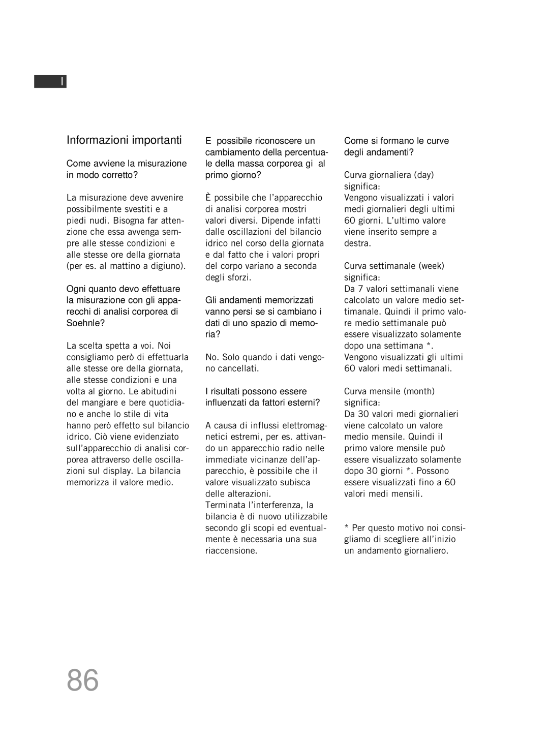 Soehnle FT4 manual Informazioni importanti 