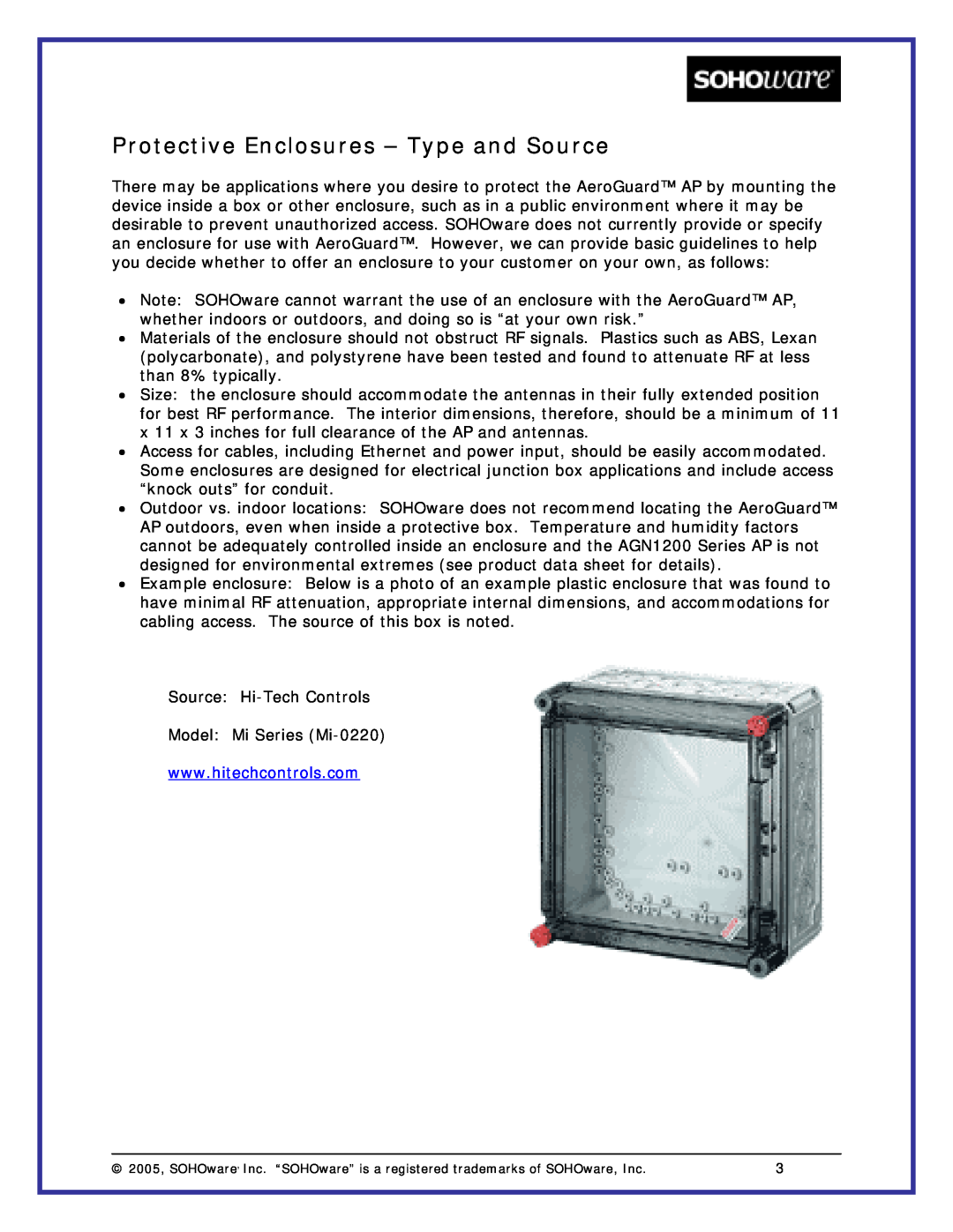 Soho AP manual Protective Enclosures - Type and Source 