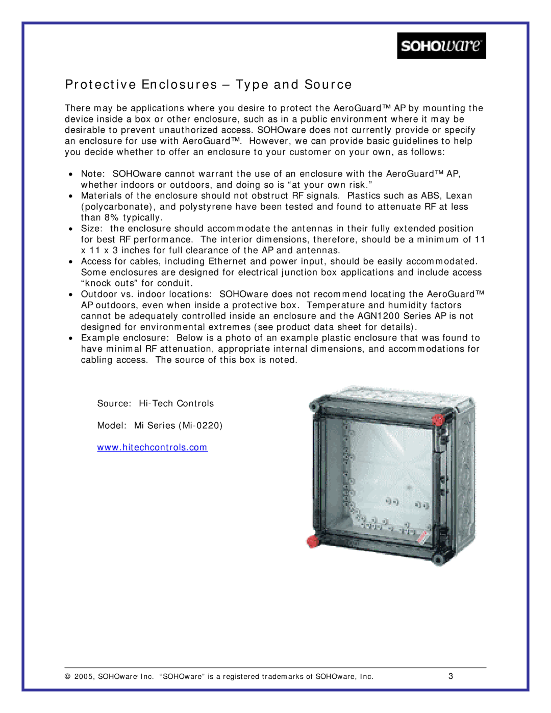 Soho AP manual Protective Enclosures Type and Source 