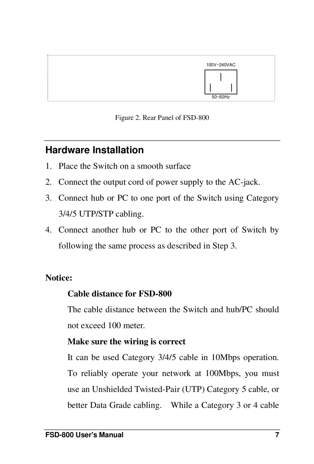 Soho FSD-800 user manual Hardware Installation, Make sure the wiring is correct 