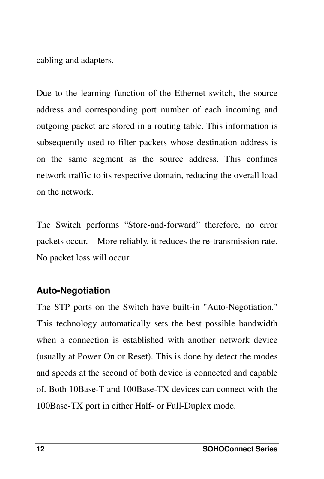 Soho FSD-800 user manual Auto-Negotiation 