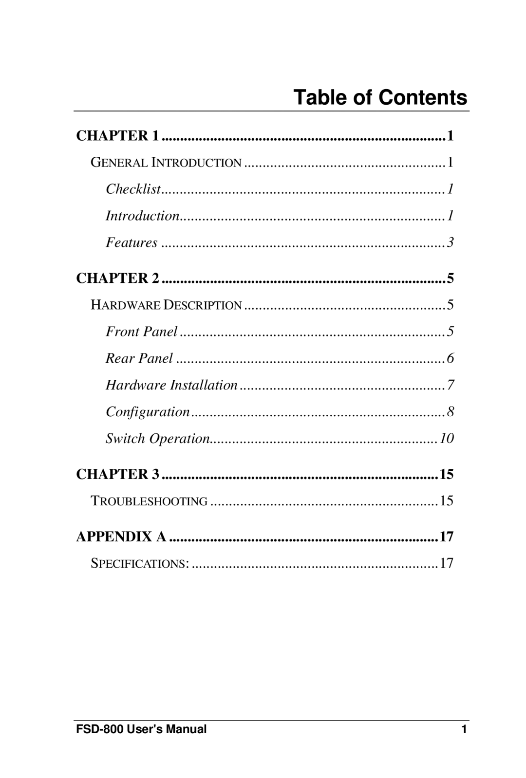 Soho FSD-800 user manual Table of Contents 