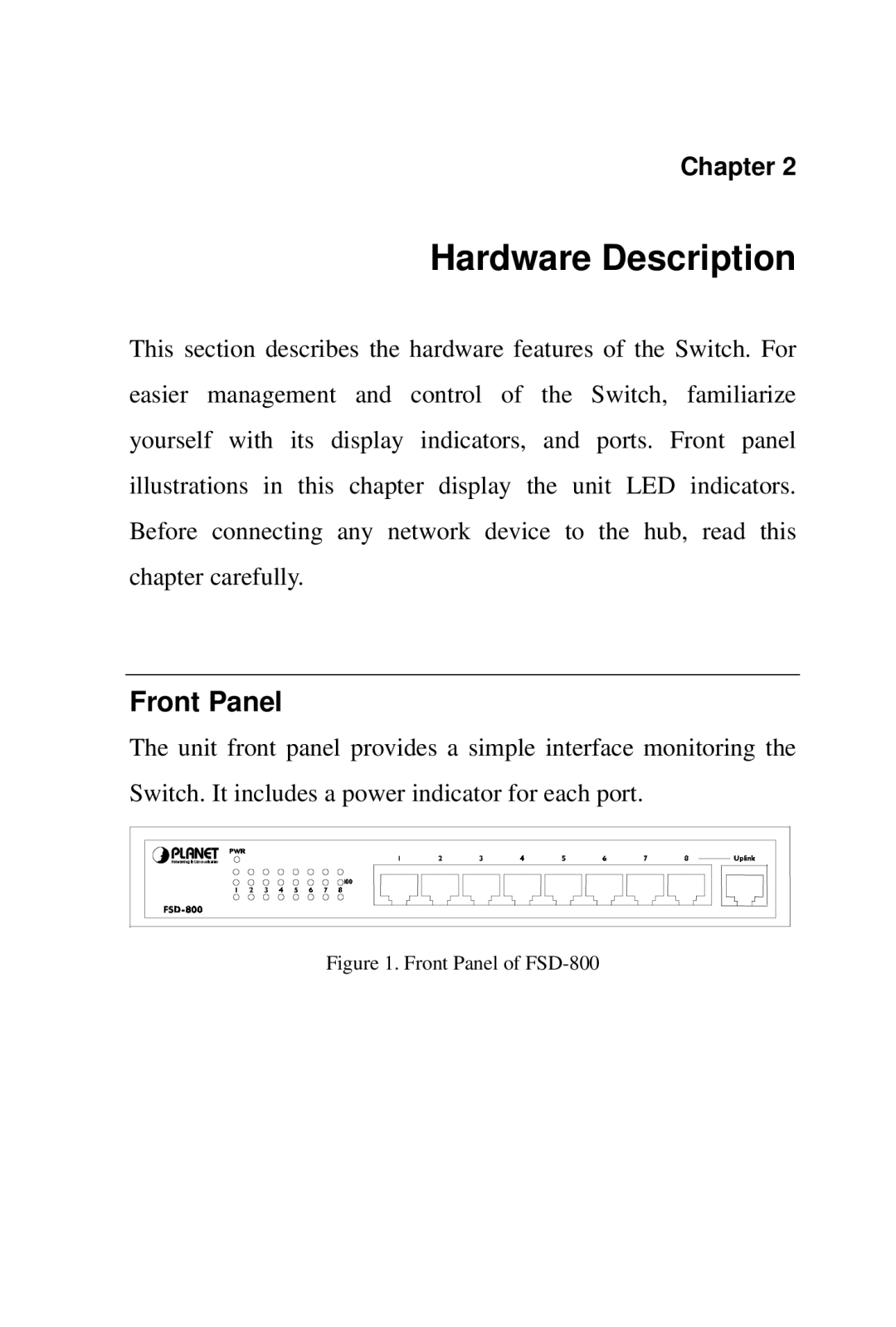 Soho FSD-800 user manual Hardware Description, Front Panel 