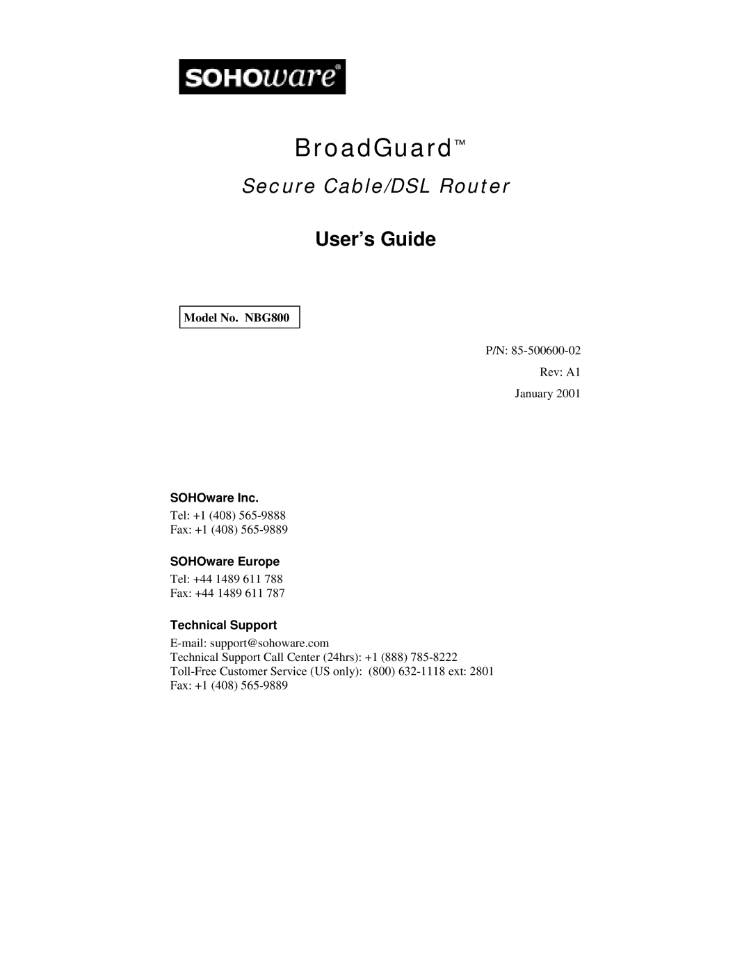 Soho NBG800 manual BroadGuard, User’s Guide 