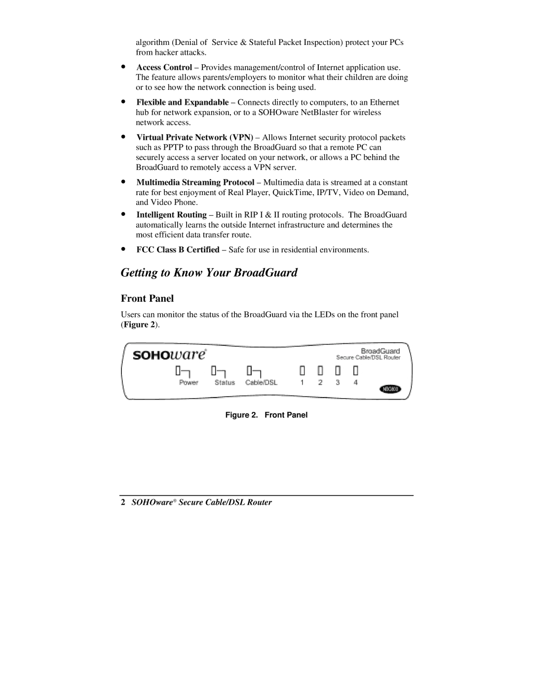 Soho NBG800 manual Getting to Know Your BroadGuard, Front Panel 