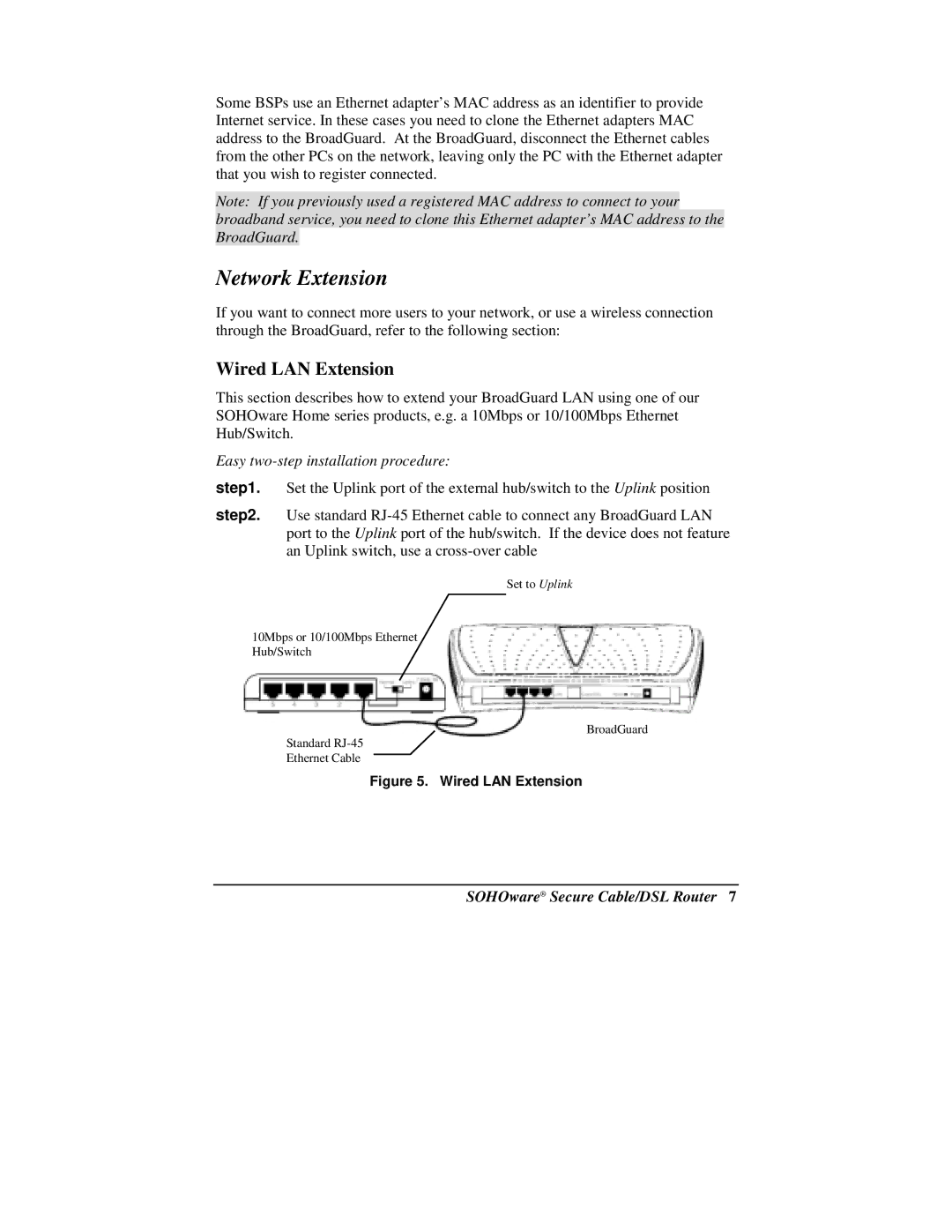 Soho NBG800 manual Network Extension, Wired LAN Extension 