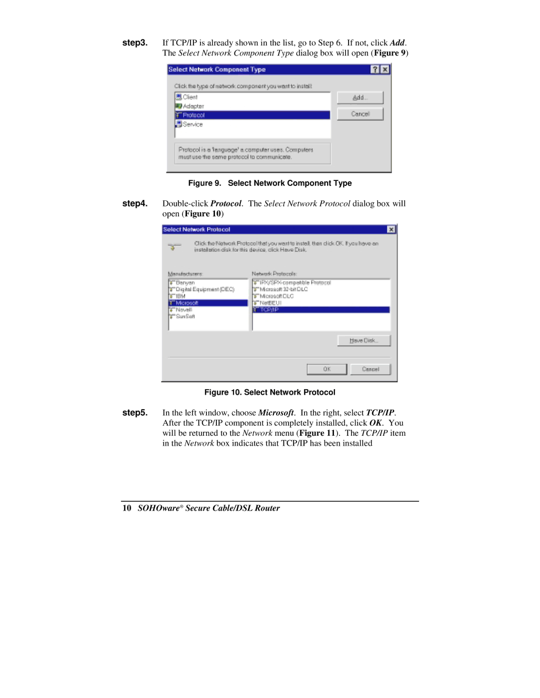 Soho NBG800 manual Select Network Component Type 