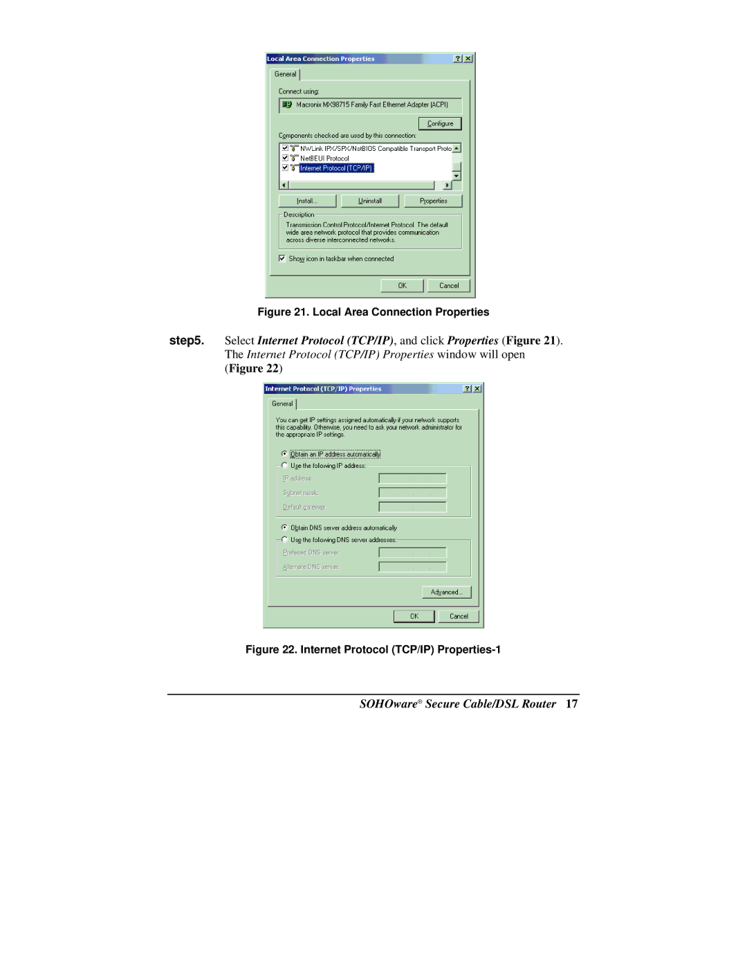 Soho NBG800 manual Local Area Connection Properties 