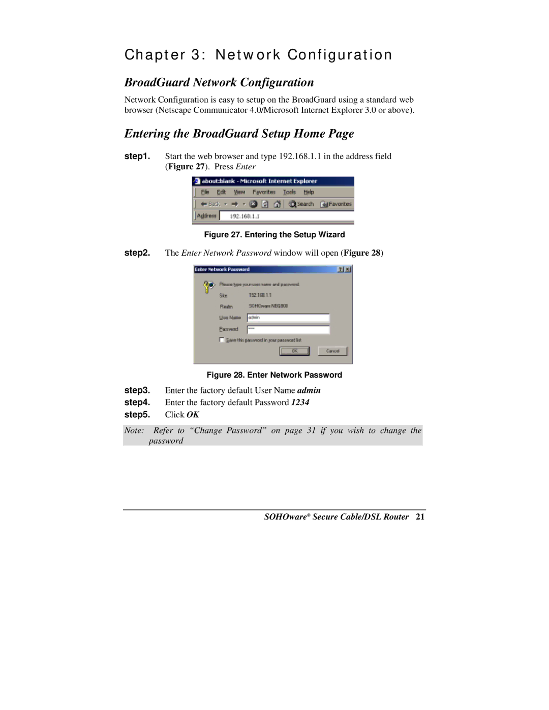 Soho NBG800 manual BroadGuard Network Configuration, Entering the BroadGuard Setup Home 