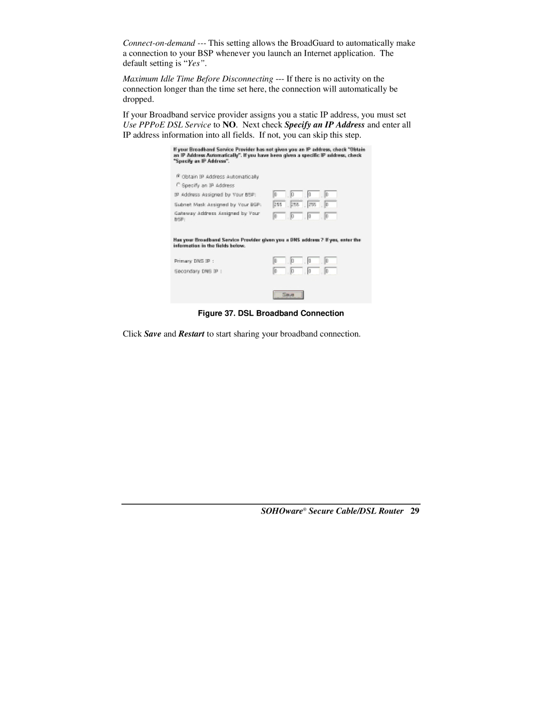 Soho NBG800 manual DSL Broadband Connection 