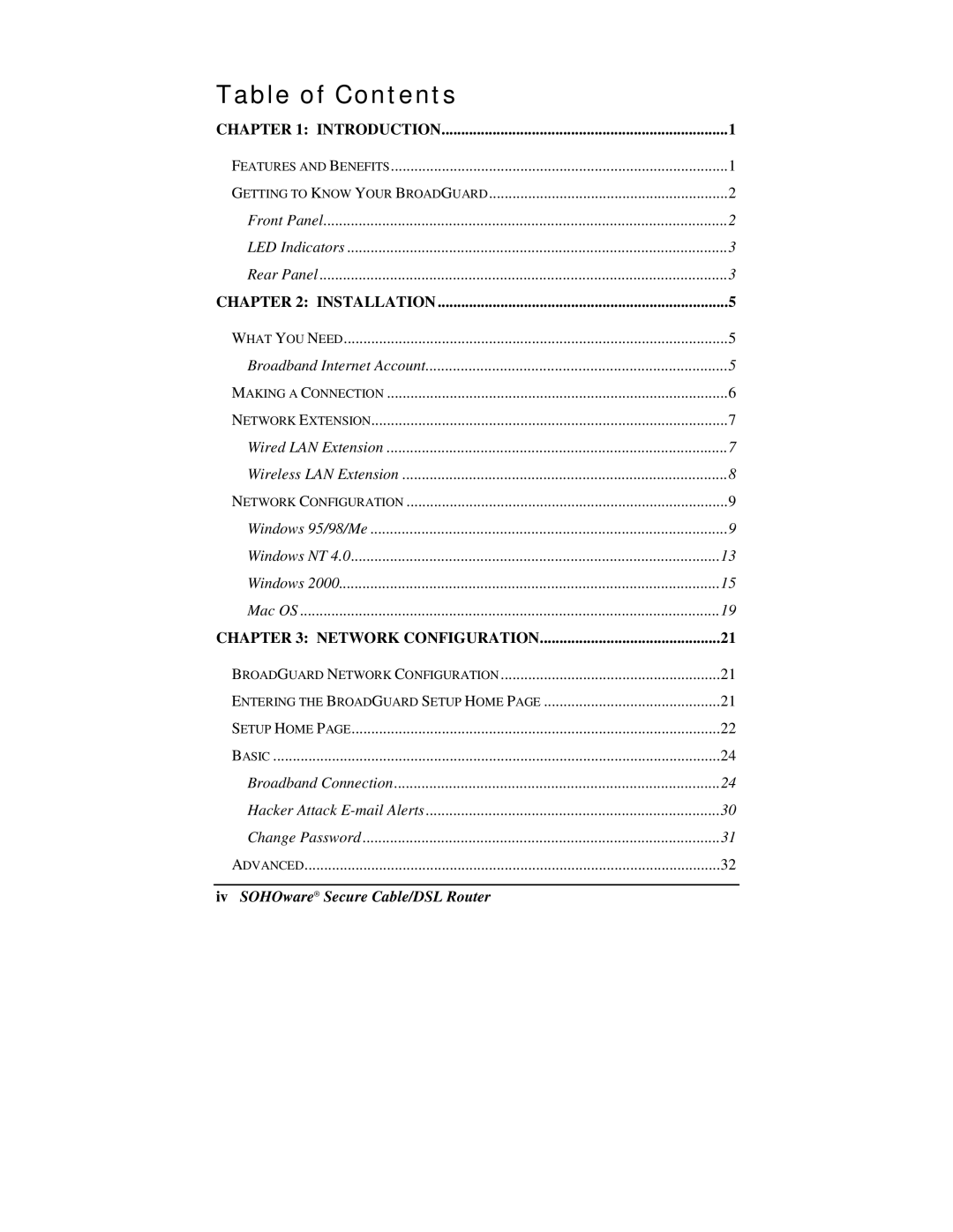 Soho NBG800 manual Table of Contents 