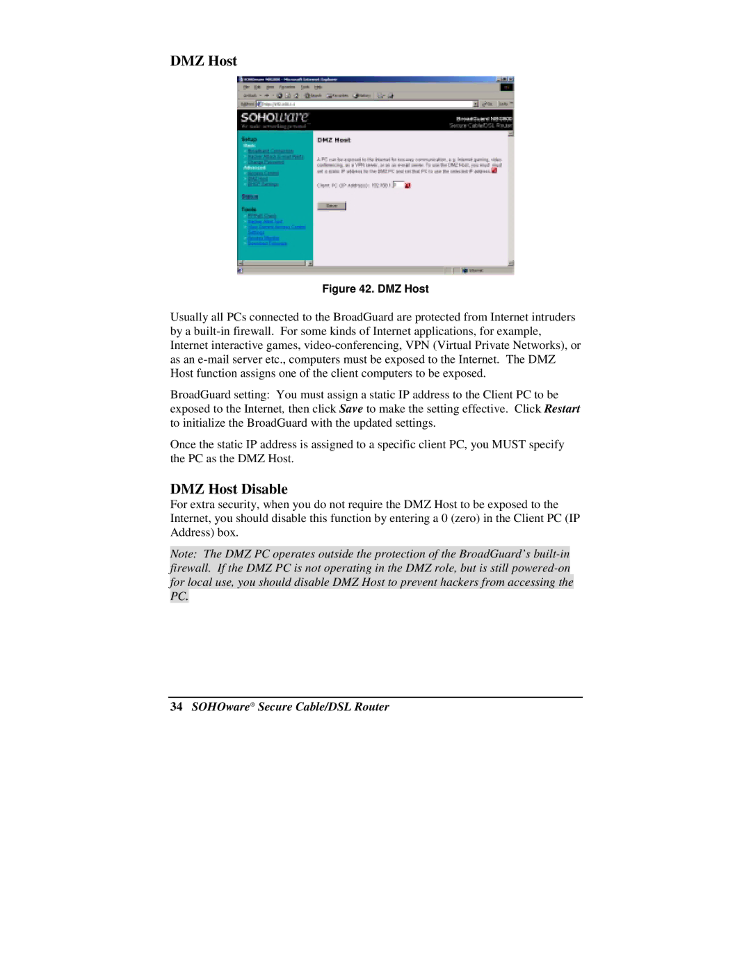 Soho NBG800 manual DMZ Host Disable 