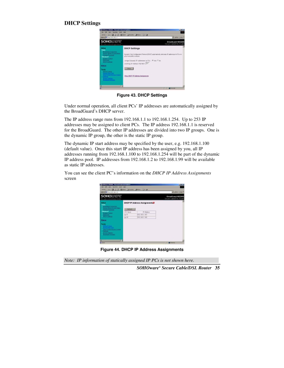 Soho NBG800 manual Dhcp Settings 