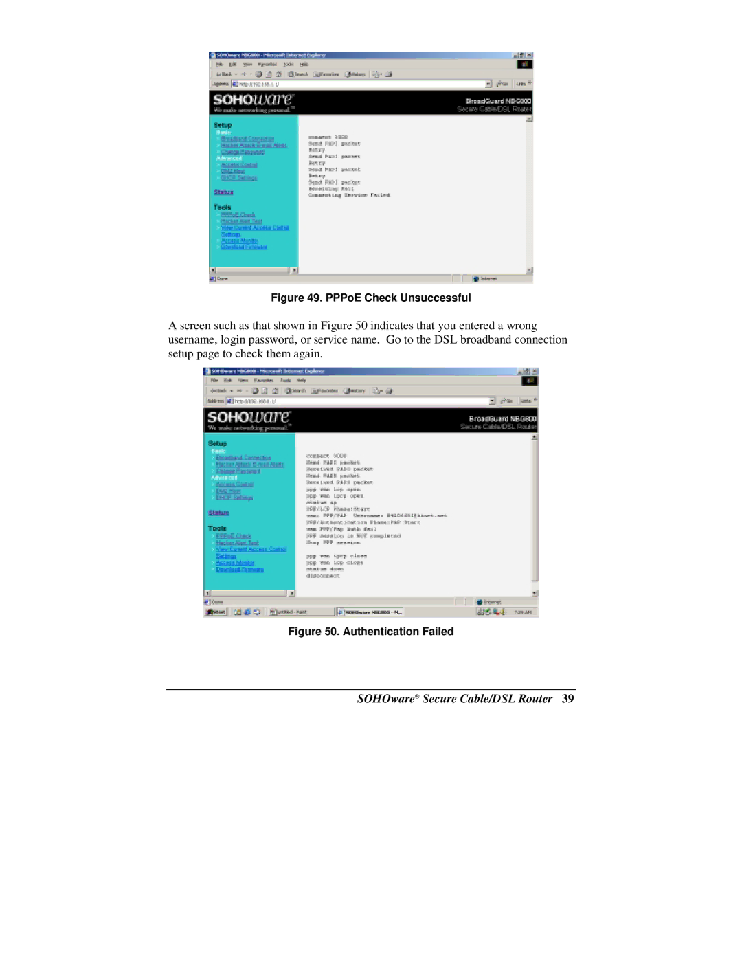 Soho NBG800 manual PPPoE Check Unsuccessful 