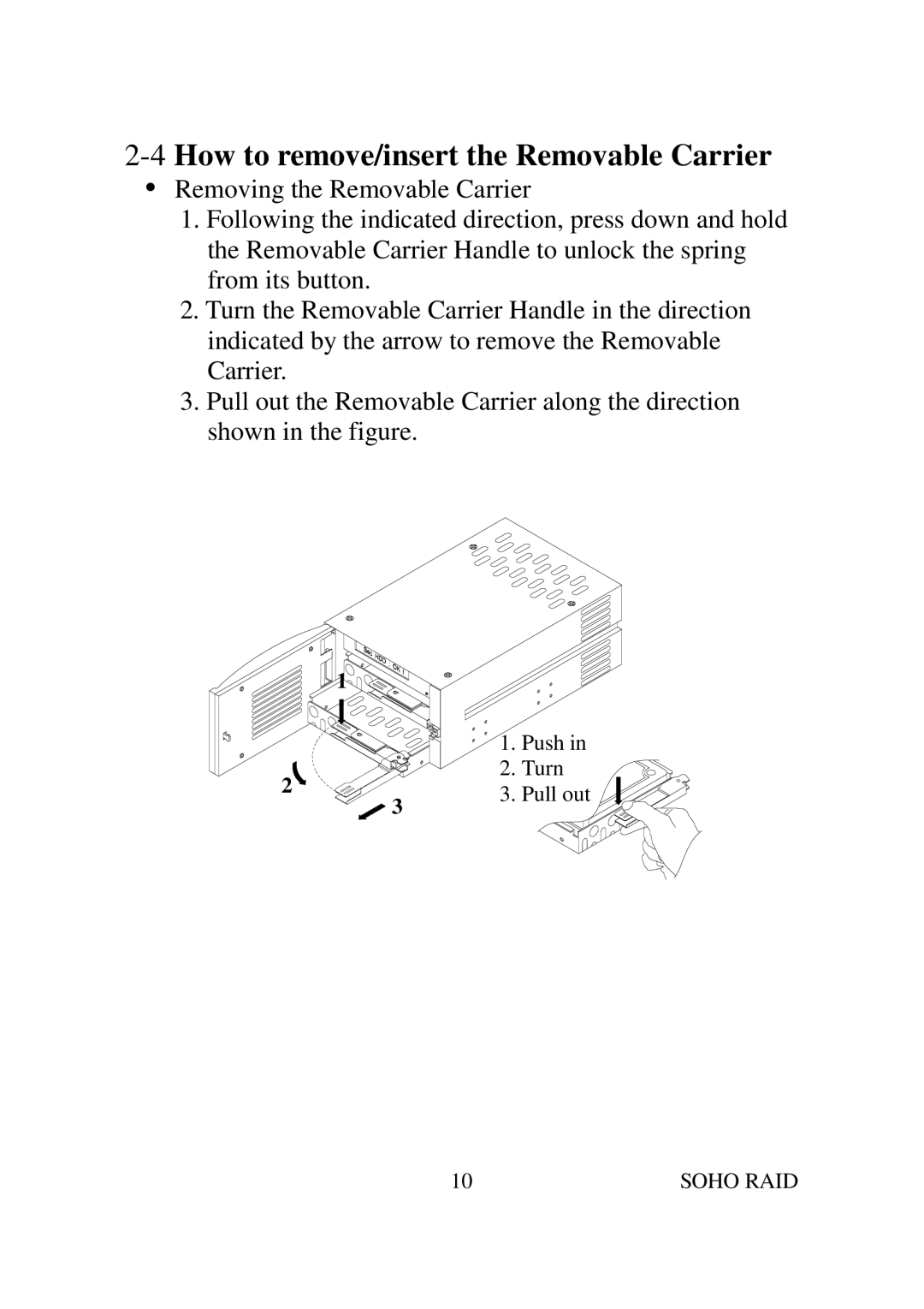 Soho SR2000 user manual 4How to remove/insert the Removable Carrier 