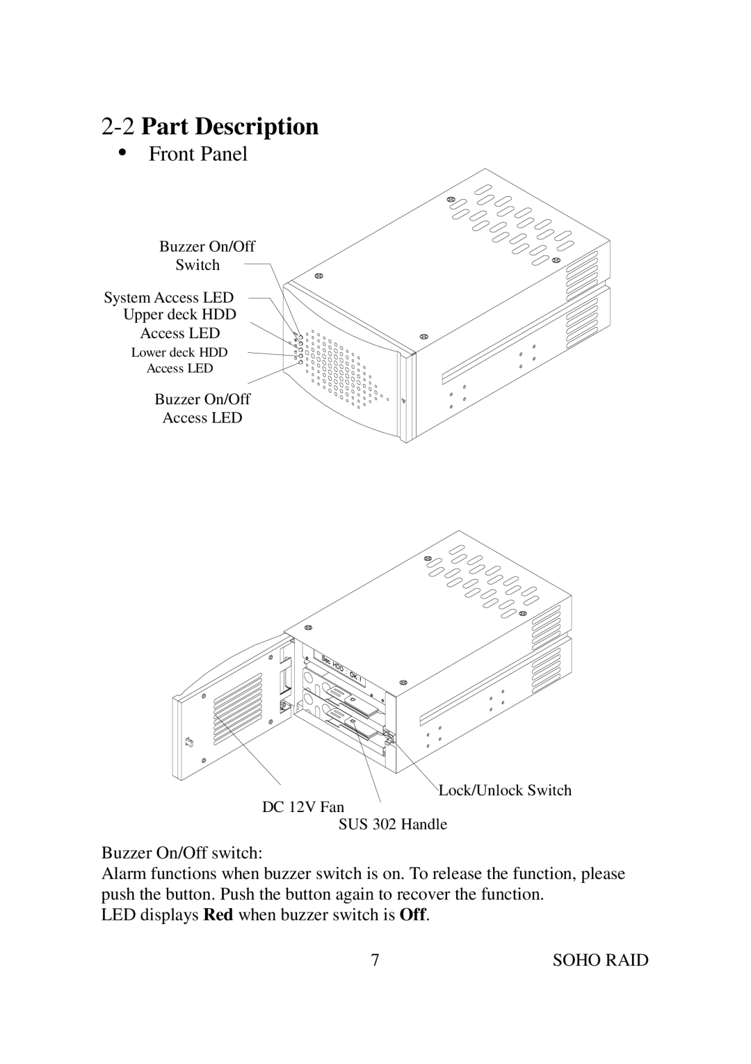 Soho SR2000 user manual 2Part Description, Front Panel 