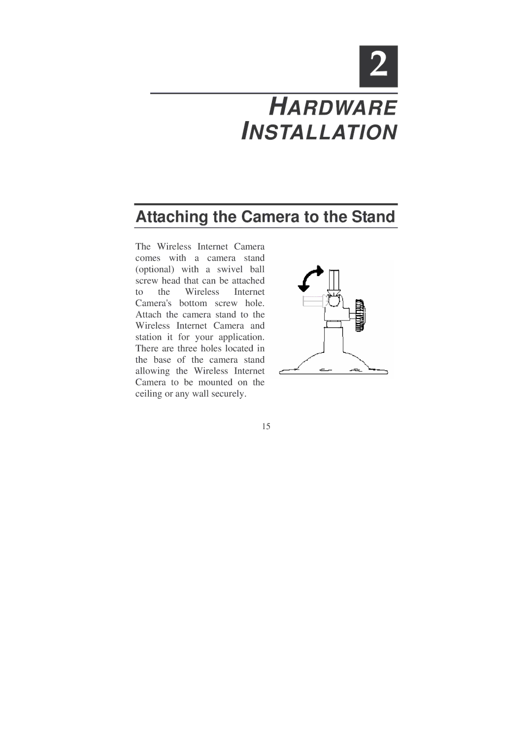 Soho Webcam manual Hardware Installation, Attaching the Camera to the Stand 